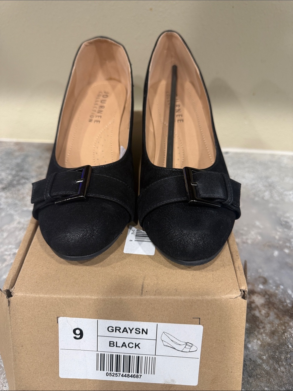 Journee Collection Black Buckle Accent Flats